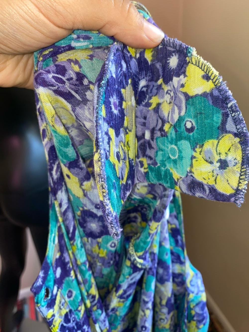 Vintage Floral Button-Front Midi Dress Tie Back Strings in Teal & Purple - Picture 9 of 11